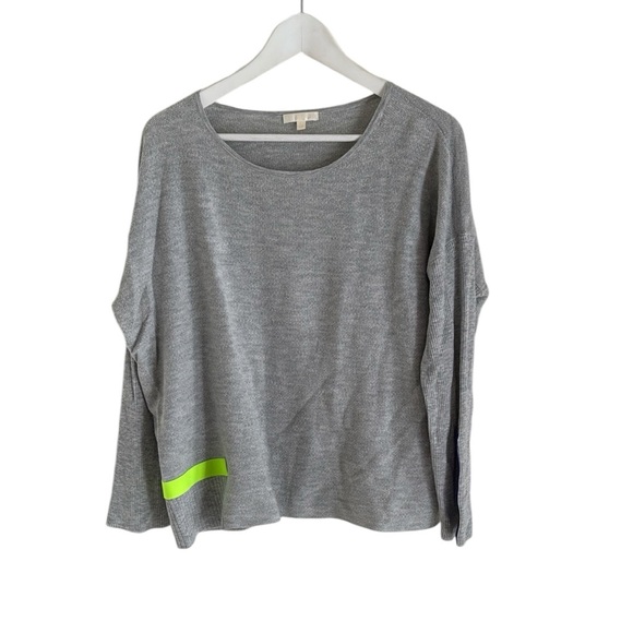 Lisa Todd Sweaters - Lisa Todd Gray Long Sleeve Cotton Linen Blend Light Knit Sweater - Neon